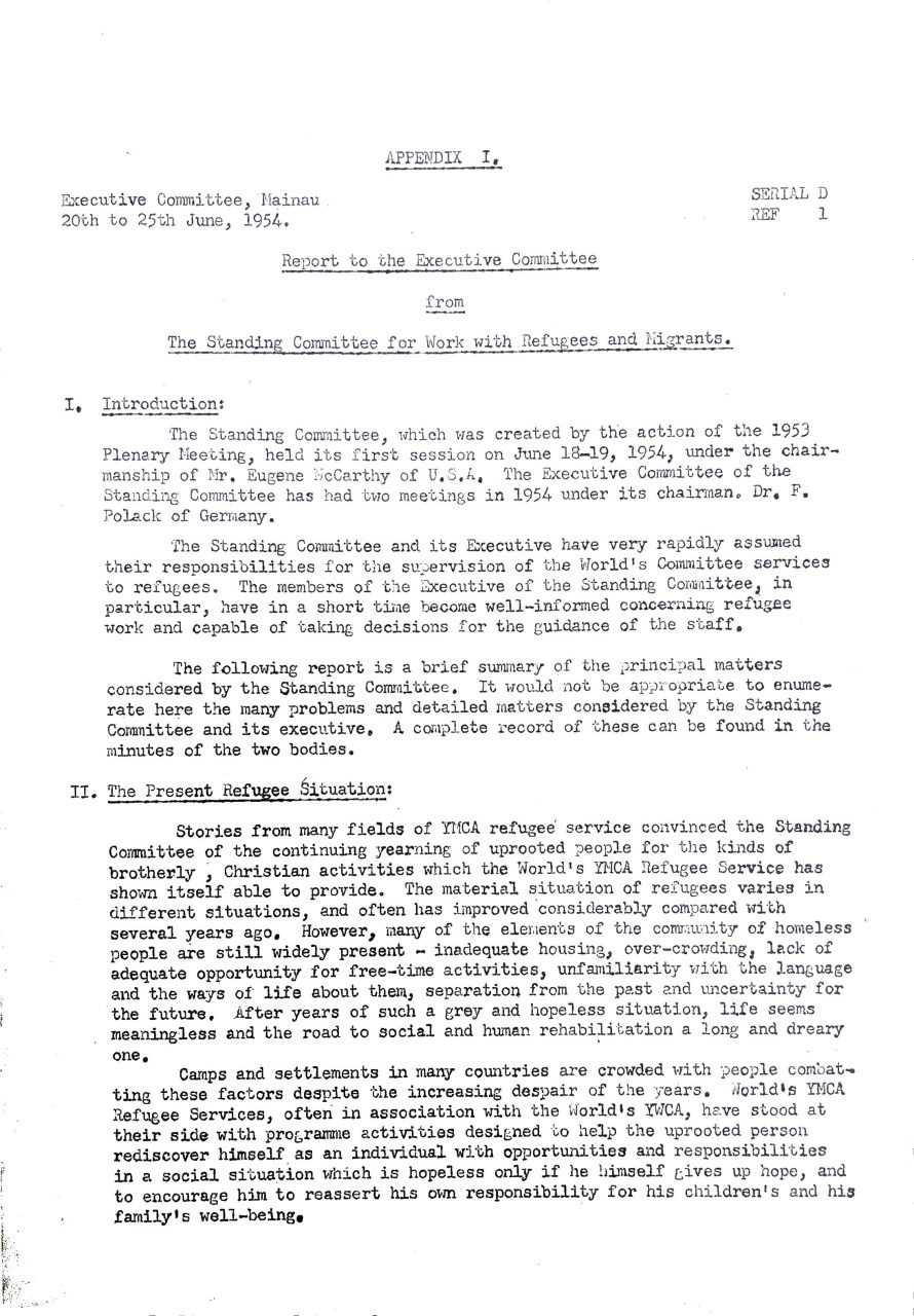1954 World YMCA estabishes an office to coordinate its refugee work