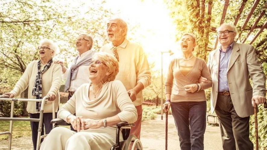 Elderly people with a sunny backdrop